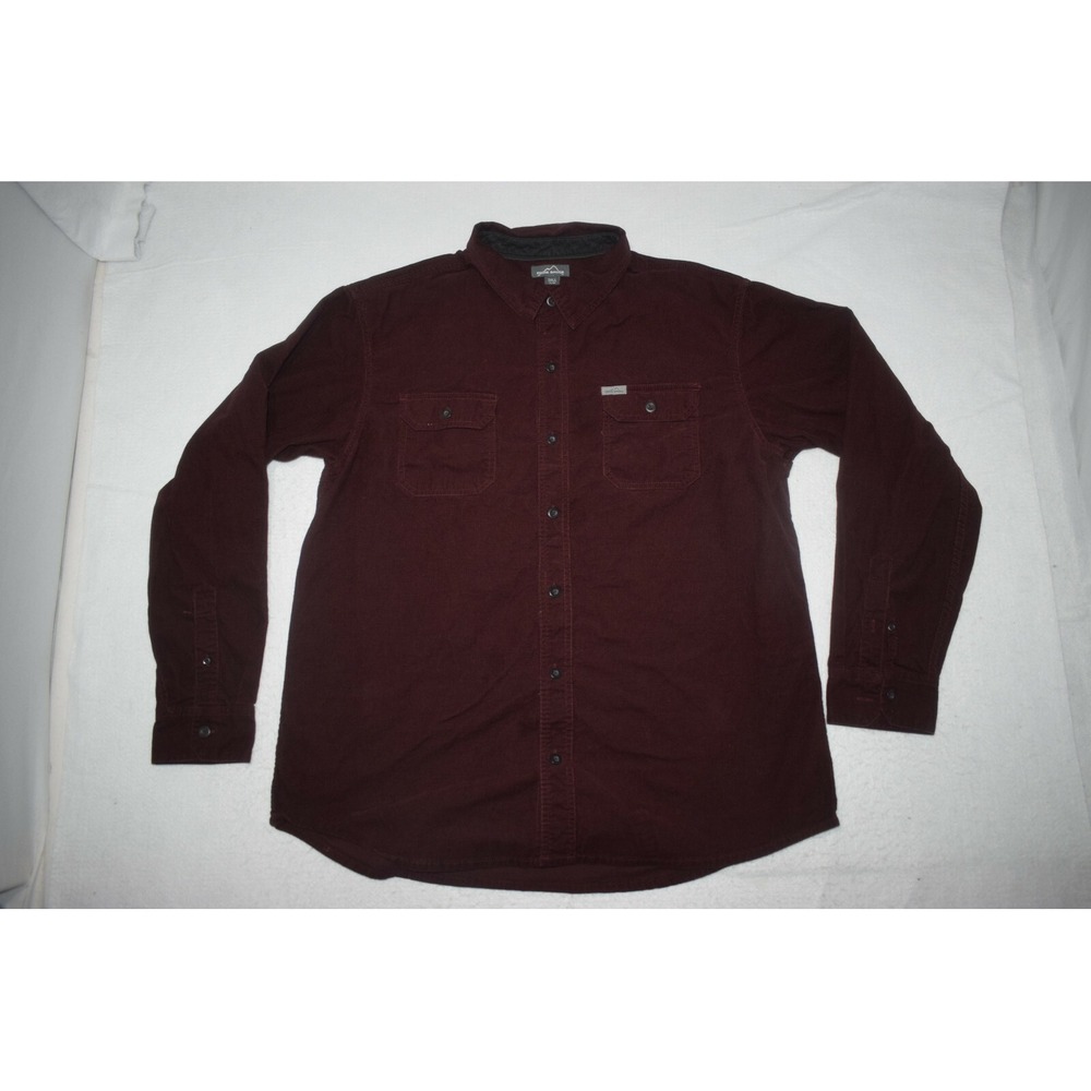 Eddie Bauer Hiking Shirt Red Rugged Long Sleeve Front Pocket Button Up Mens XL
